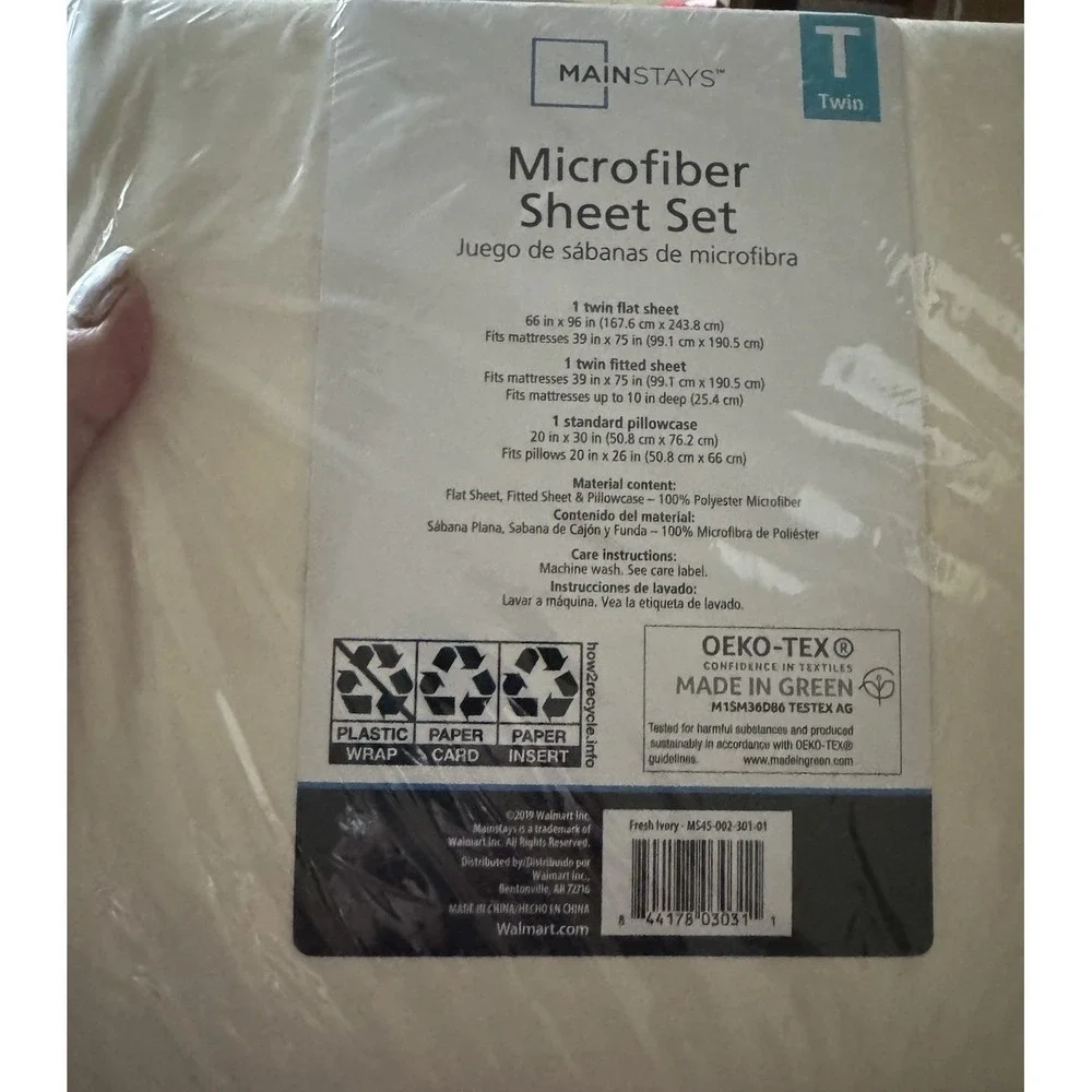 Mainstays Twin Microfiber Sheet Set 3pc Fresh Ivory New NIP‎ Solid Bedding